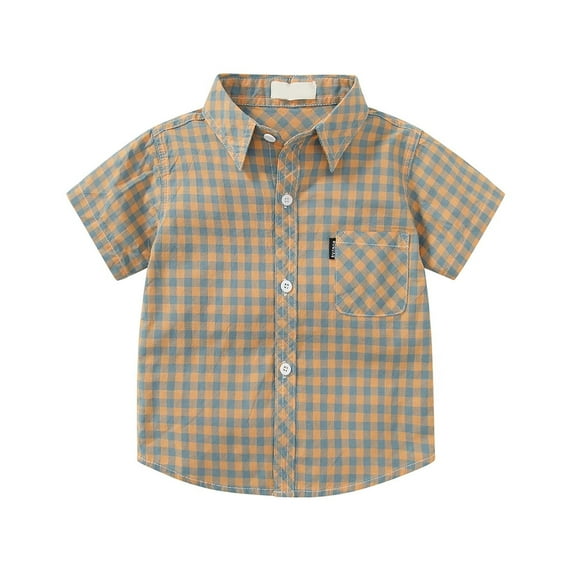 Xudanell Boys Plaid Shirts Girls Short Sleeved Formal School Uniform Beach Shirt Boy Mama Shirt