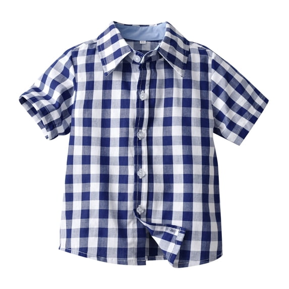 Xudanell Boys Plaid Shirts Kids Formal Dress Shirts for Toddler to Little Boys Button Down Short Sleeve