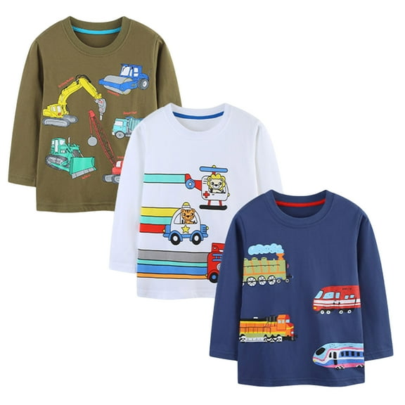 Xudanell Boys Plus Size Tops Toddler Tshirts Graphic Tee with Long Sleeves Christmas 3 Pack Baby Clothes Boy A02 2-3 Years