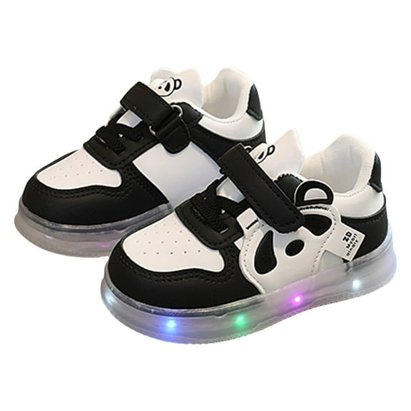 Xudanell Boys Running Shoes Hook Loop Flat Shoes Panda Girls Shoes Boys Black Dress Shoes Black