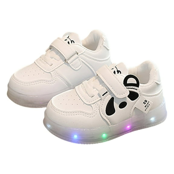 Xudanell Boys Running Shoes Hook Loop Flat Shoes Panda Girls Shoes Boys Black Dress Shoes White