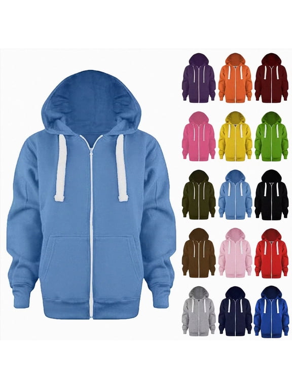 Boys School Uniform Hoodies Solid Zip Up Long Sleeve Sweatshirt Oversized Hooded Pullover Tops Athletic Sports Outwear Coats (Red, 9-10 Years)