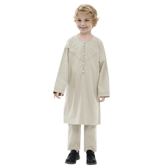 Xudanell Boys Set Long Sleeve Solid Color Robe Embroidered Robe Suit Boy Clothes