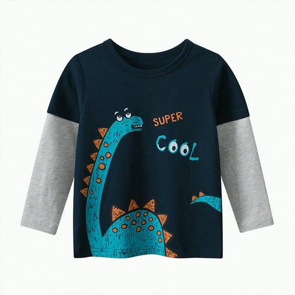 Xudanell Boys Shirts Boys Girls Long Sleeve Cartoon Dinosaur 3t Boy Clothes Print Tops Toddler Baby T-Shirt Clothes Dark Blue 2-3 Years