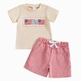thumbnail image 1 of Xudanell Boys Short Sleeve Outfits 4th of July Plaid Shorts Set T Shirt Top Toddler Boy Spring Summer Clothes Red 12-18 Months, 1 of 8