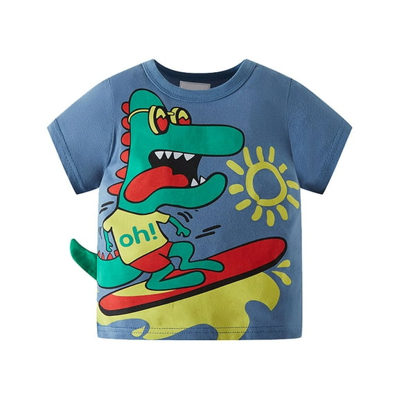 Xudanell Boys Slim Fit Shirt Dinosaur Surfing Pattern Short Sleeved Kids Sun Print Shirts Tops