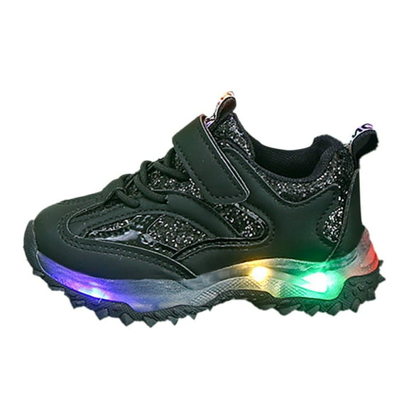 Xudanell Boys Slip on Shoes Toddler Flashing Lights Shoes Breathable Athletic Boys Hiking Shoes Black