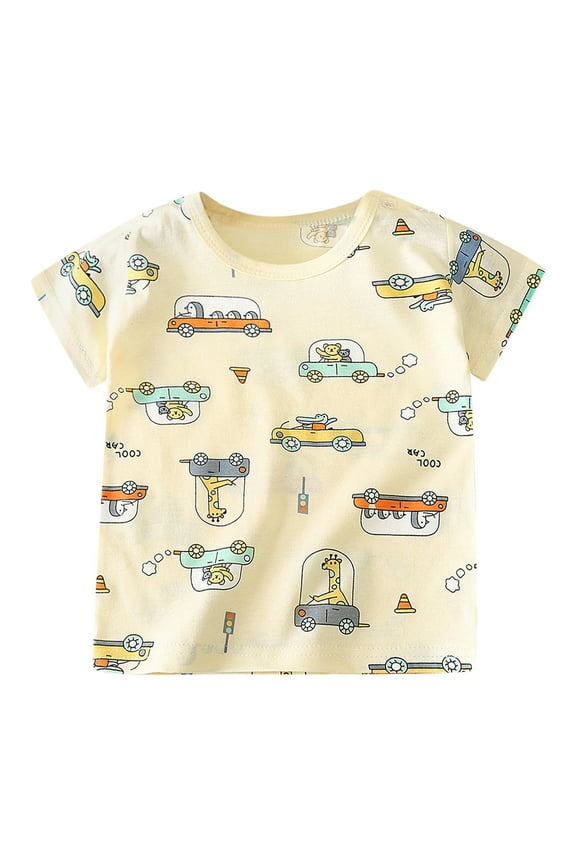 Boys Striped Shirt Little Kids Cartoon Car Fish Prints Tops Outwear Toddler Beach Shirt