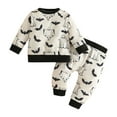 thumbnail image 1 of Xudanell Boys Suit Football Bow Print 2t Boys Clothes Winter Sweatshirt Pants 2pcs Toddler Baby Travel Outfit, 1 of 8