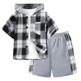 thumbnail image 1 of Xudanell Boys Summer Clothes Baby Boy Outfits Short Sleeved Shirts Pants Plaid Color Collision Hooded Two Piece Suit Boys Suit Track Suits For Kids Boys 2 Piece Sets, 1 of 7