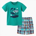 thumbnail image 1 of Xudanell Boys Summer Outfits Cotton Crewneck Short Sleeve T Shirt Shorts Two Piece Pocket Stretch Set Youth Loose Fit Toddler Boys Clothes Dark Green 2-3 Years, 1 of 4