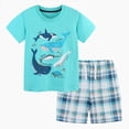 thumbnail image 1 of Xudanell Boys Summer Outfits Cotton Crewneck Short Sleeve T Shirt Shorts Two Piece Pocket Stretch Set Youth Loose Fit Toddler Boys Clothes Light Blue 1-2 Years, 1 of 4