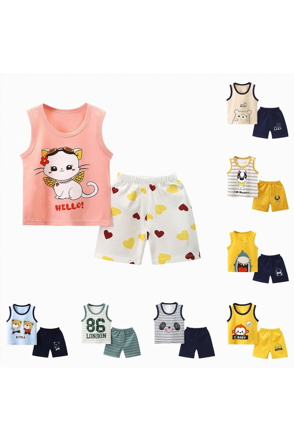 Boys Summer Outfits Toddler Baby Boy Sleeveless Cartoon Vest Shorts Set Casual Cute Clothes 2 Piece (Green, 18-24Months)