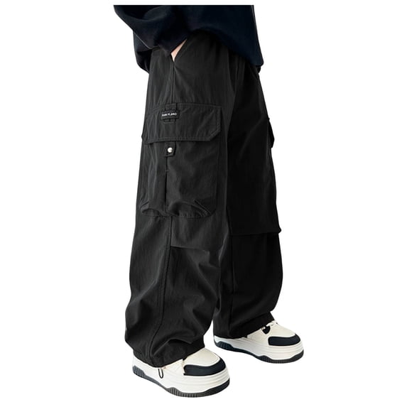 Xudanell Boys Sweatpants 2026 Wide Leg Baggy Cargo Pants Kids Teen Boys Trendy Streetwear Soft Athletic Joggers with Pockets (Black, 9-10 Years)