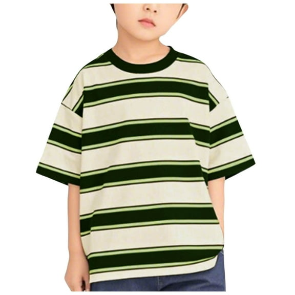 Xudanell Boys T Shirt Kids Clothes Youth Summer Drop Shoulder Stripe Short Sleeved Tops Clashing Short Sleeve Comfortable Tee Shirts
