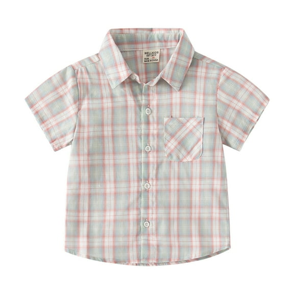 Xudanell Boys T Shirts Boys Shirt Top Outwear Light Colored Shirt with Checkered Short Sleeved Collar Children's Clothing Shirt Boys Fashionable Cool Summer Clothes