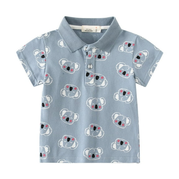 Xudanell Boys Uniform Shirts Summer Short Sleeve Little Bear Print Shirts Fit Casual Tops