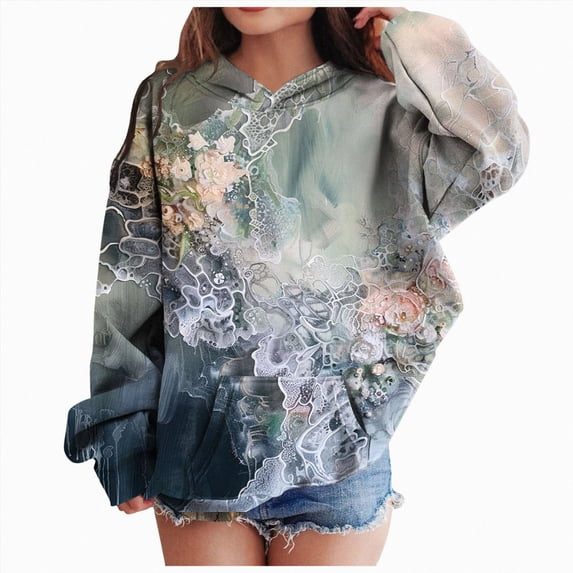 Xudanell Camo Hoodie Kids Cute Hoodies Maple Leaf Print Oversized Drop Shoulder Fleece Hooded Sweatshirt Pullover With Pocket (2-3 Years, Blue)