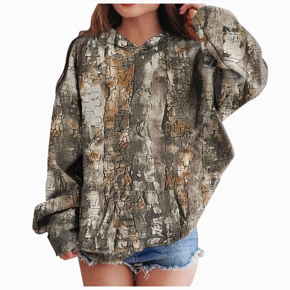 Xudanell Camo Hoodie Kids Cute Hoodies Maple Leaf Print Oversized Drop Shoulder Fleece Hooded Sweatshirt Pullover With Pocket Brown,Size 10-11 Years