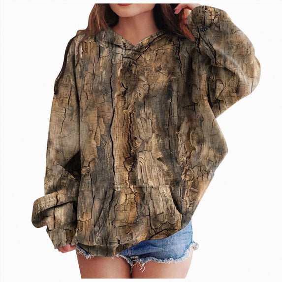 Xudanell Camo Hoodie Kids Cute Hoodies Maple Leaf Print Oversized Drop Shoulder Fleece Hooded Sweatshirt Pullover With Pocket Coffee,Size 5-6 Years