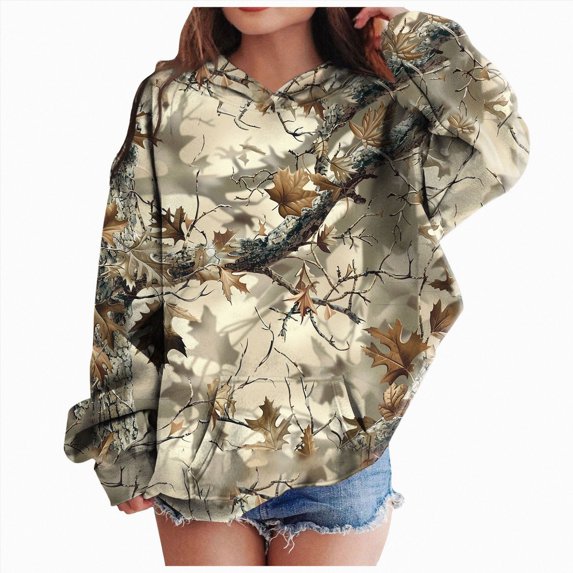 Xudanell Camo Hoodie Kids Cute Hoodies Maple Leaf Print Oversized Drop Shoulder Fleece Hooded Sweatshirt Pullover With Pocket Gold,Size 3-4 Years