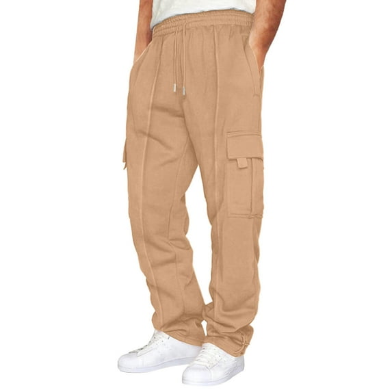 Xudanell Cargo Sweatpants Stretch Elastic Waist Jogger Sport Pants Drawstring Sports Trousers Mens Sweats (Khaki,XXL)