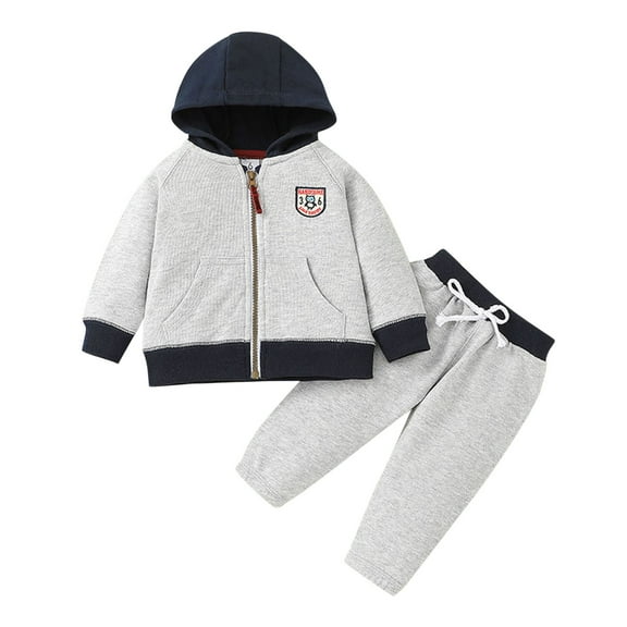 Xudanell Child 12 Month Boy Clothes Toddler Patchwork Coat Jacket Pants Set Baby Boy Outfits Streetwear Grey 3-6 Months