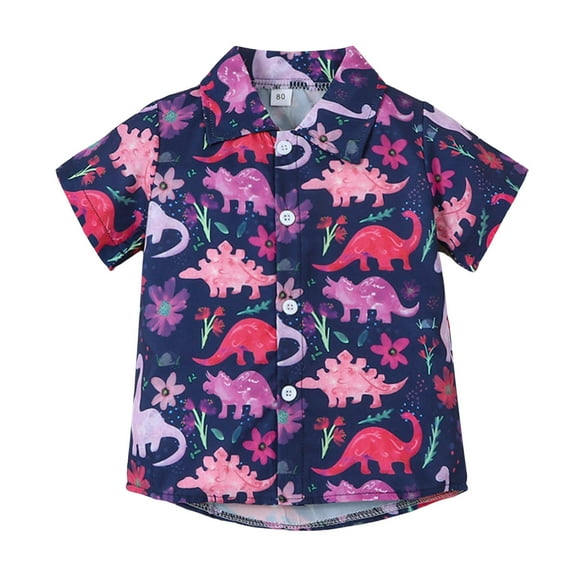 Xudanell Childrens Dinosaur T-Shirt Colourful Button Down Shirt for Boys Kids Playing Short Sleeves