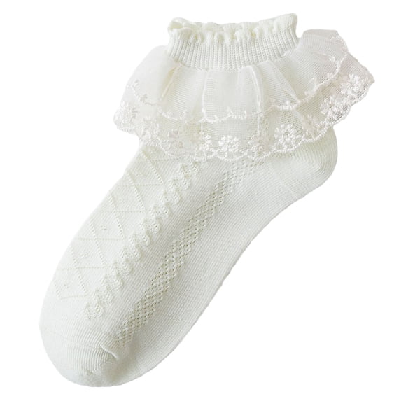 Xudanell Crew Kids Socks for Toddlers 1-16Y Solid Color Lace Ruffle Socks for Girls Fall Winter Childrens Socks Breathable