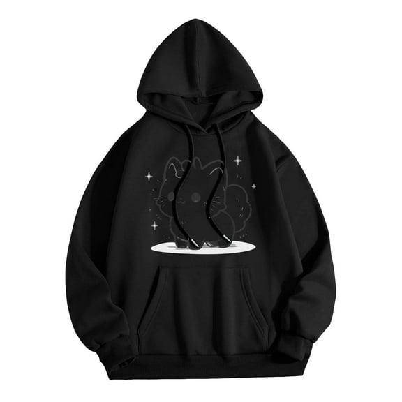 Xudanell Crew Neck Sweatshirts Women Loose Basics Pullovers Hoodies with Adjustable Hat Women Halloween Sweatshirt Black S