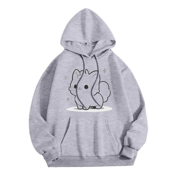 Xudanell Crew Neck Sweatshirts Women Loose Basics Pullovers Hoodies with Adjustable Hat Women Halloween Sweatshirt Grey M