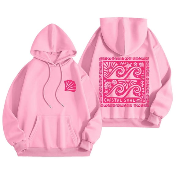 Xudanell Crew Neck Sweatshirts Women Shell Print Hoodie for Women Cute Hoodies Cute Long Sleeve Graphic Clothes Pink XXL