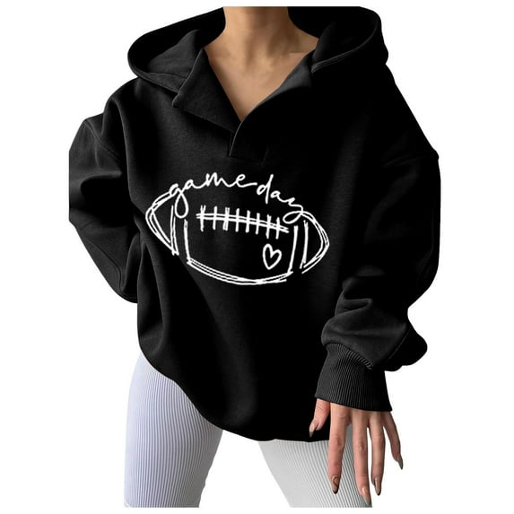 Xudanell Crewneck Sweatshirt Athletic Football Lady Hoodie Waist Sweater Running Clothes for Women Black L