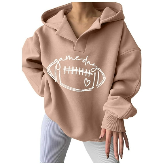 Xudanell Crewneck Sweatshirt Athletic Football Lady Hoodie Waist Sweater Running Clothes for Women Khaki L