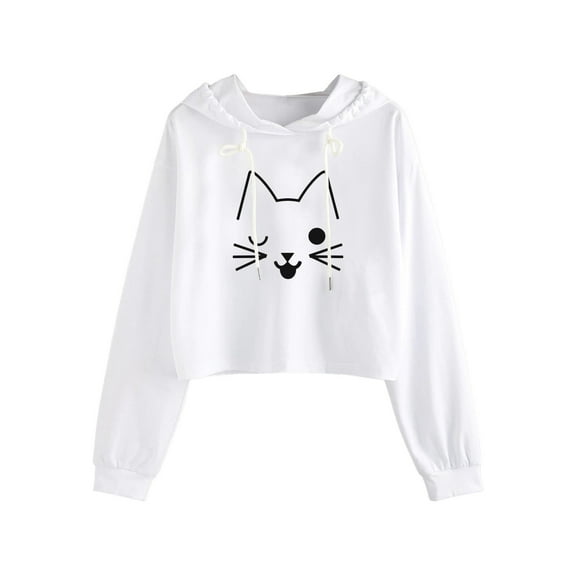 Xudanell Cropped Sweatshirts for Women Fitted Chic Shirt Printed Cat Hoodie Women Sweatshirt Top Dark Purple XXL