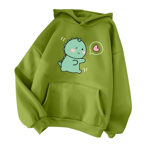 Xudanell Cute Hoodies for Teen Girls Women Solid Color Drawstring Hoodied Pocket Sweatshirt Fun for Autumn and Winter Green XL