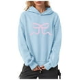 thumbnail image 1 of Xudanell Cute Sweatshirts Women Oversized Trendy Fall Hooded Sweatshirts Top Bow Trim Print Hoodies Sky Blue XXL, 1 of 5