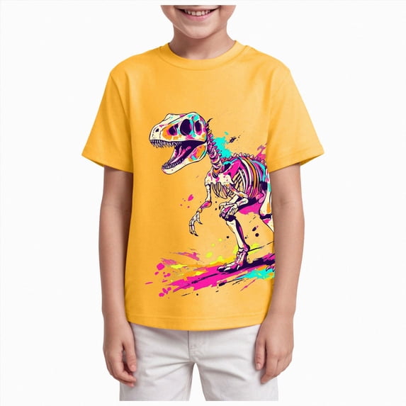 Xudanell Dinosaur Neon Shirts for Boys Girls 3-14 Years, 3D Party Crew Neck Short Sleeve T-Shirts for Kids Graphic Tees