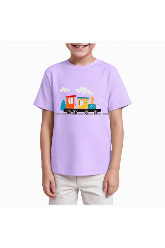 Easter Shirts for Toddler Boy Short Sleeve Tractor Train Bunny Tshirt for Kids Cotton Tee Tops 2-7 Years (3-4 Years,Purple)