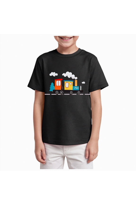 Easter Shirts for Toddler Boy Short Sleeve Tractor Train Bunny Tshirt for Kids Cotton Tee Tops 2-7 Years (5-6 Years,Black)