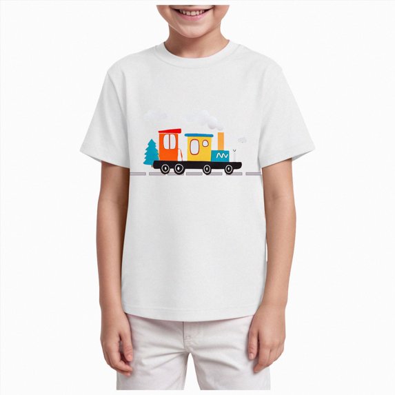 Xudanell Easter Shirts for Toddler Boy Short Sleeve Tractor Train Bunny Tshirt for Kids Cotton Tee Tops 2-7 Years (9-10 Years,White)