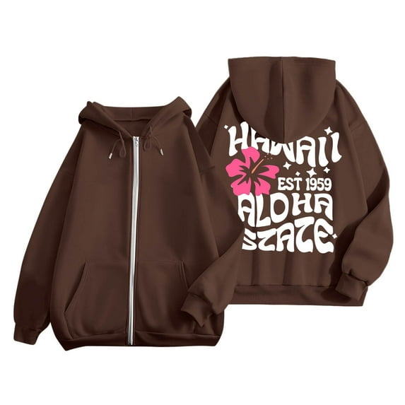 Xudanell Fall Clothes for Women Pullover Large Sizes Hooded Sweatshirt Casual Zipper Sweater Vibrant Womens Clothes Brown XXL