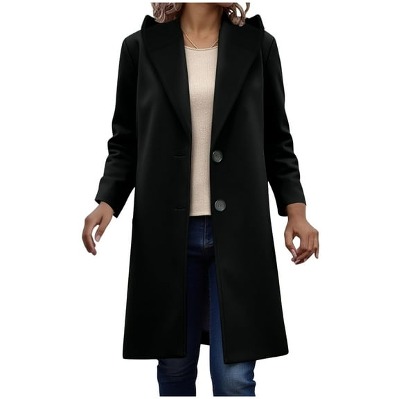 Xudanell Fall Coats for Women Hooded Button Woolen Coat Leisure Clothes for Women Overcoat with Pockets