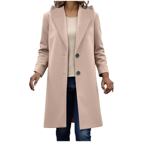 Xudanell Fall Coats for Women Hooded Button Woolen Coat Leisure Clothes for Women Overcoat with Pockets