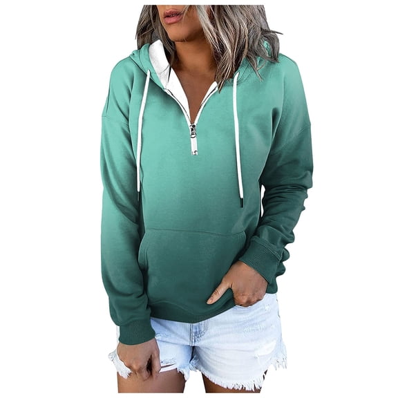 Xudanell Fall Sweatshirts for Women Gradient Fall Womens Clothes Girls Hoodies Lightweight Zipper Neck Drawstring Sweatshirt