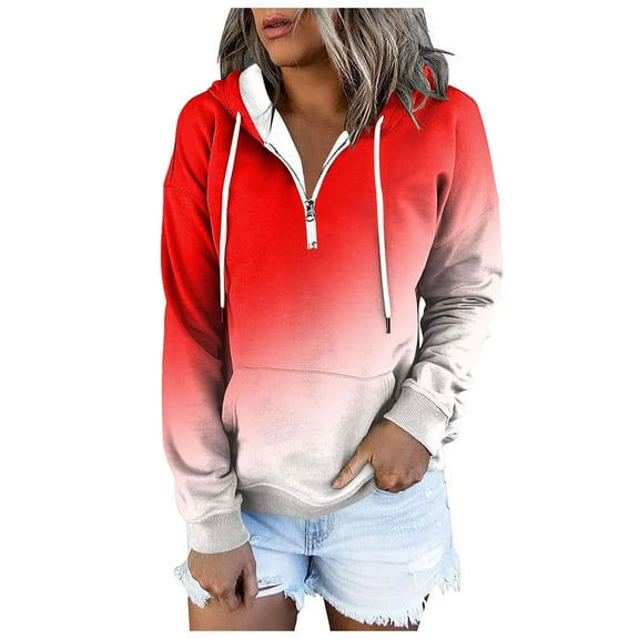 Xudanell Fall Sweatshirts for Women Gradient Fall Womens Clothes Girls Hoodies Lightweight Zipper Neck Drawstring Sweatshirt