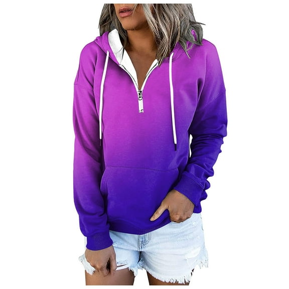 Xudanell Fall Sweatshirts for Women Gradient Fall Womens Clothes Girls Hoodies Lightweight Zipper Neck Drawstring Sweatshirt