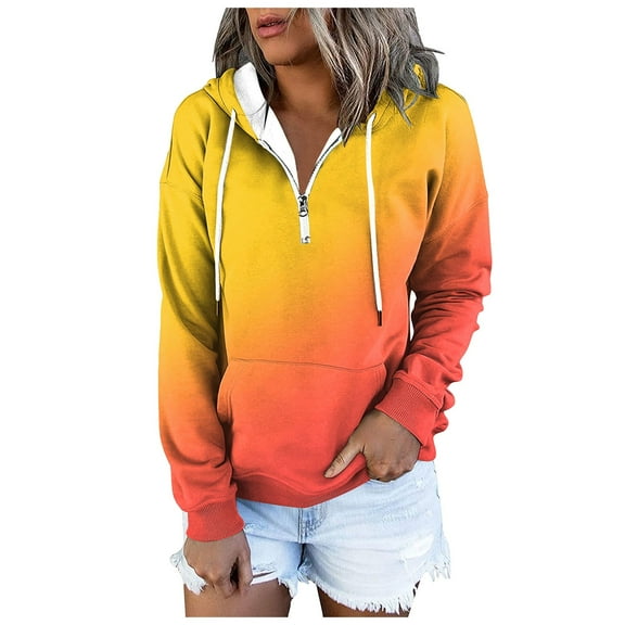 Xudanell Fall Sweatshirts for Women Gradient Fall Womens Clothes Girls Hoodies Lightweight Zipper Neck Drawstring Sweatshirt