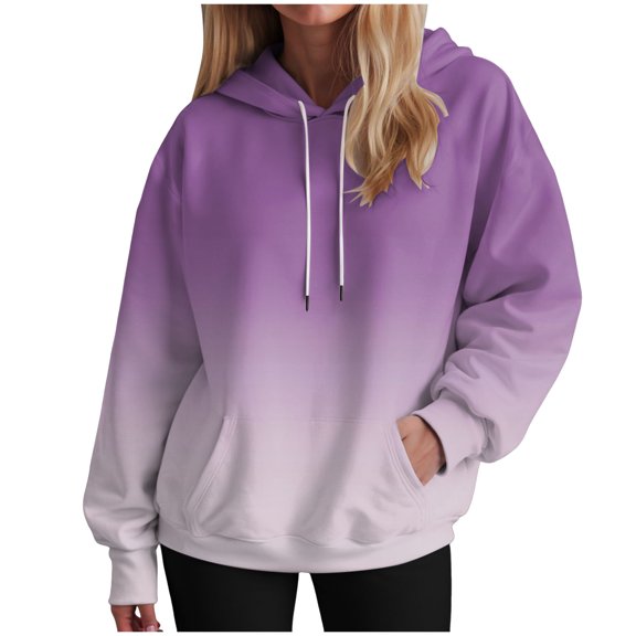 Xudanell Fall Sweatshirts for Women Gradient Womens Hoodies Sweatshirt with Pockets Colorful Beach Vacation Clothes
