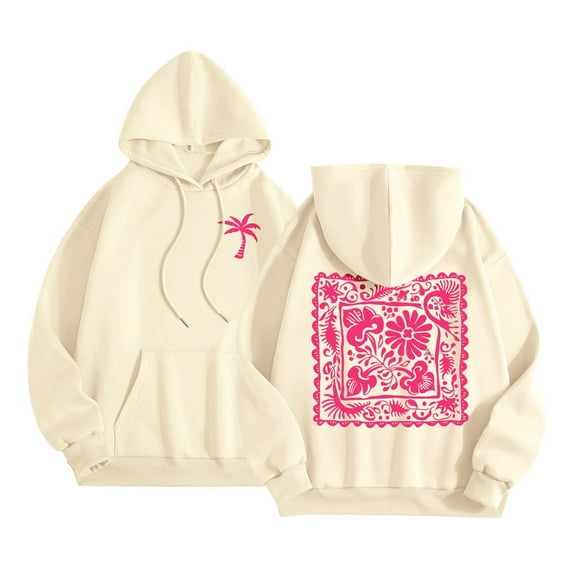 Xudanell Fashion Sweatshirt Women Print Hoodie Blouses Lightweight Grey Sweatshirt Woman Clothes Beige S